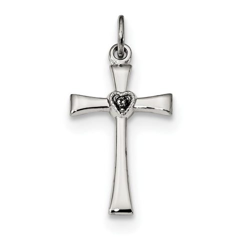 Sterling Silver Polished CZ Heart Cross Pendant QC9053 - shirin-diamonds