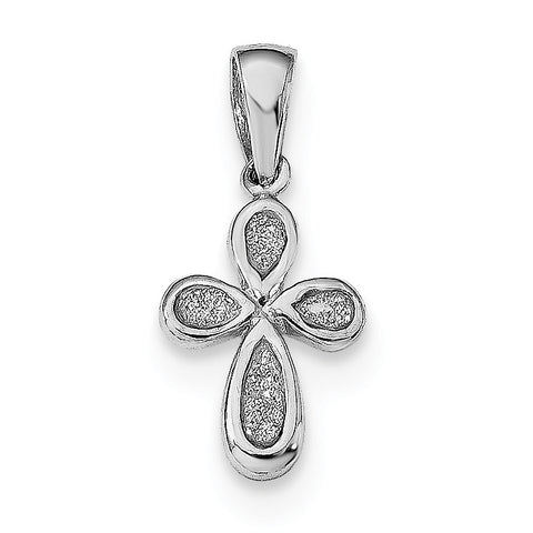 Sterling Silver Rhodium-plated Enamel & Glitter Fabric Cross Pendant QC9078 - shirin-diamonds