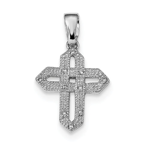 Sterling Silver Rhodium-plated CZ Woven Cross Pendant QC9081 - shirin-diamonds