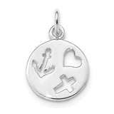 Sterling Silver Rhodium-plated Cut-out Heart, Cross, Anchor Charm QC9158 - shirin-diamonds