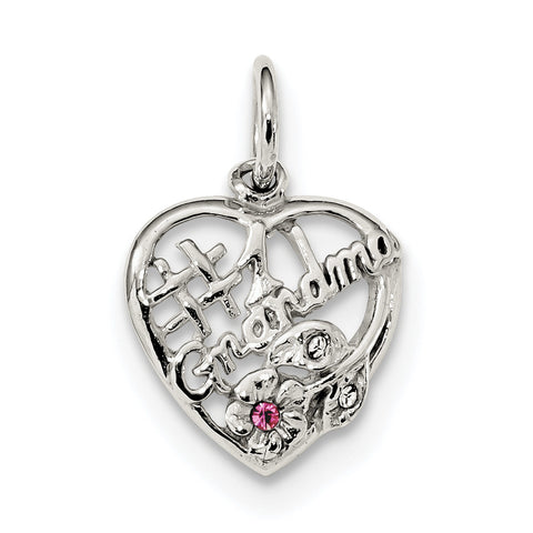 Sterling Silver Rhodium-plated Pink & White CZ #1 Grandma Pendant QC9199 - shirin-diamonds