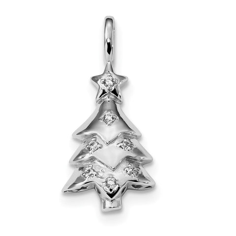 Sterling Silver Rhodium-plated CZ Christmas Tree Pendant QC9235 - shirin-diamonds