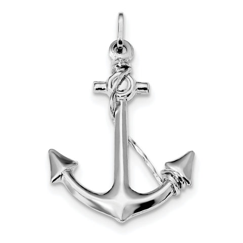 Sterling Silver Rhodium Plated Polished Anchor w/ Rope Charm QC9259 - shirin-diamonds