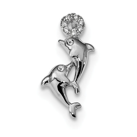 Sterling Silver Rhodium-plated Crystal Dolphins Chain Slide QC9268 - shirin-diamonds