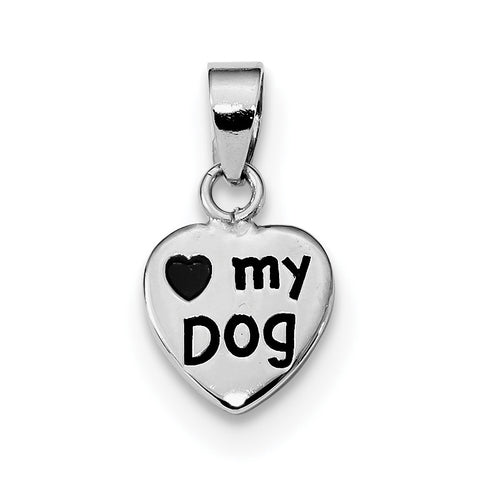 Sterling Silver Rhodium-plated Oxidized Love My Dog Pendant QC9303 - shirin-diamonds