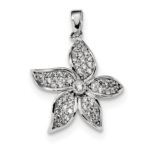 Sterling Silver Rhodium-plated CZ Flower Pendant QC9324 - shirin-diamonds
