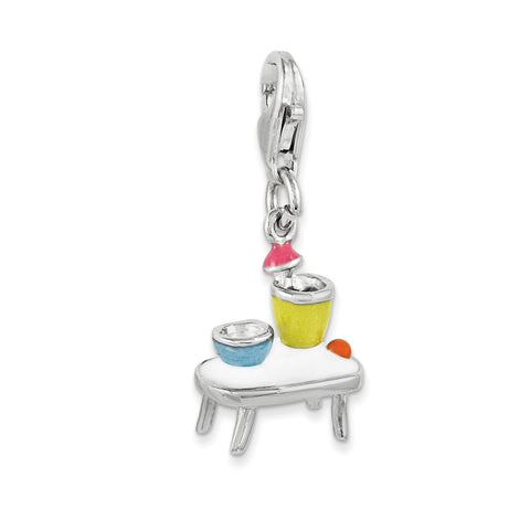 Sterling Silver Enameled Table and Bowls w/Lobster Clasp Charm QCC1002 - shirin-diamonds