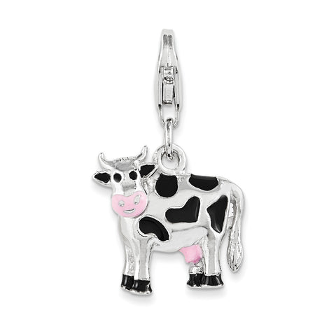 Sterling Silver Polished and Enameled 3D Cow Charm QCC1030 - shirin-diamonds