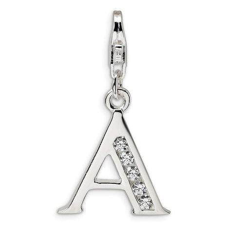 Sterling Silver CZ Letter A w/Lobster Clasp Charm QCC104A - shirin-diamonds