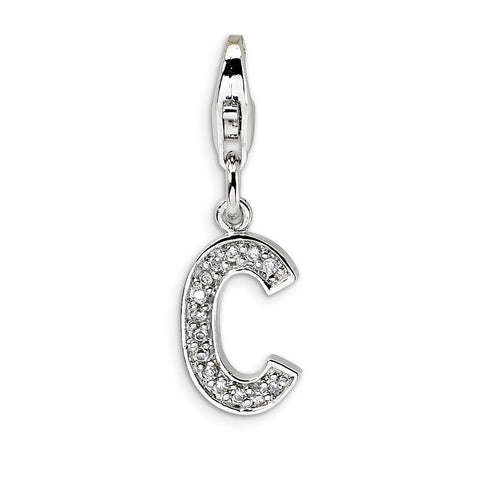Sterling Silver CZ Letter C w/Lobster Clasp Charm QCC105C - shirin-diamonds