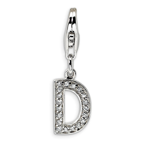 Sterling Silver CZ Letter D w/Lobster Clasp Charm QCC105D - shirin-diamonds