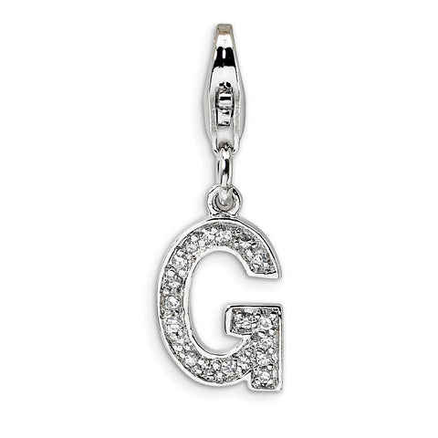 Sterling Silver CZ Letter G w/Lobster Clasp Charm QCC105G - shirin-diamonds
