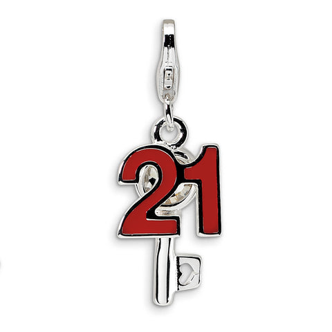 Sterling Silver 3-D Enameled 21 and Key w/Lobster Clasp Charm QCC107 - shirin-diamonds