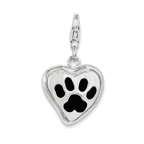 Sterling Silver Polished And Enameled Heart With Dog Paw Print Charm QCC1102 - shirin-diamonds