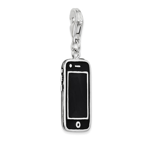 Sterling Silver Black Enameled 3D Cell Phone Charm QCC1104 - shirin-diamonds