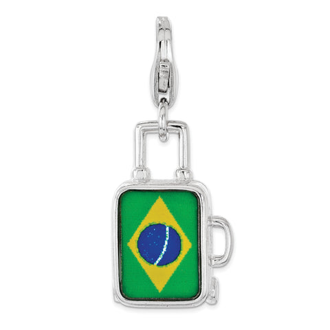 Sterling Silver Enameled Brazilian Flag Suitcase Lobster Clasp Charm QCC1195 - shirin-diamonds