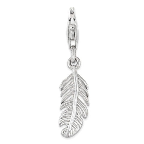 Sterling Silver Polished Feather with Lobster Clasp Charm QCC1205 - shirin-diamonds
