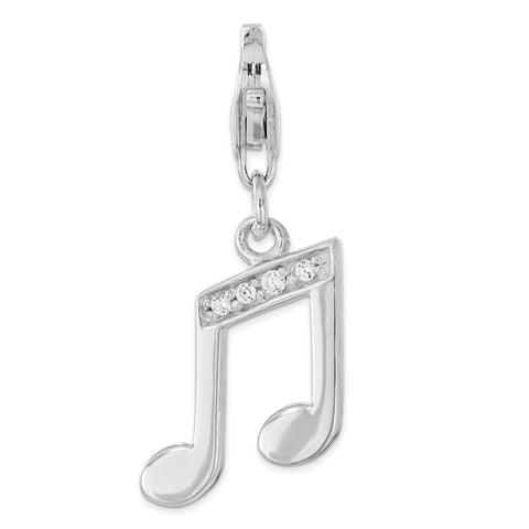 Sterling Silver with CZ Music Note Lobster Clasp Charm QCC1214 - shirin-diamonds