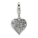 Sterling Silver 3-D CZ & Red Enamel Heart w/Lobster Clasp Charm QCC126 - shirin-diamonds