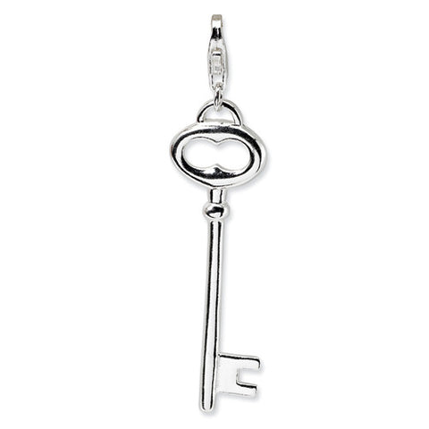 Sterling Silver Polished Open Oval Heart Key w/Lobster Clasp Charm QCC140 - shirin-diamonds