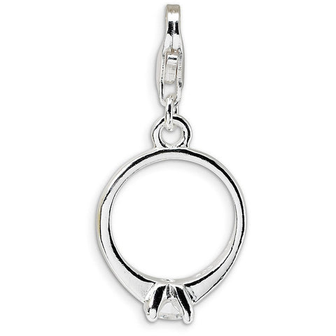 Sterling Silver CZ Polished Ring w/Lobster Clasp Charm QCC150 - shirin-diamonds