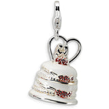 Sterling Silver 3-D Enameled Wedding Cake w/Lobster Clasp Charm QCC153 - shirin-diamonds
