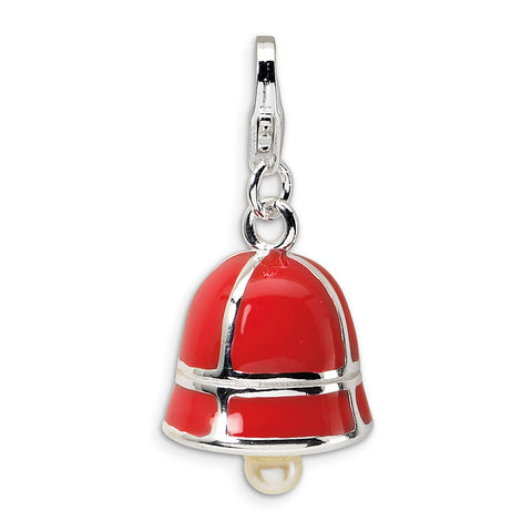 Sterling Silver FW Cultured Pearl Red Enamel Bell w/Lobster Clasp Charm QCC157 - shirin-diamonds