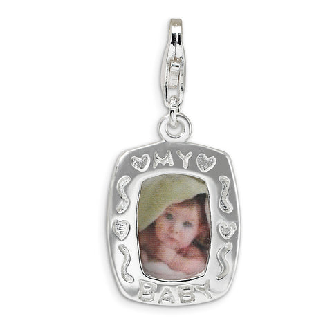 Sterling Silver Polished My Baby Frame w/Lobster Clasp Charm QCC166 - shirin-diamonds