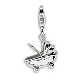Sterling Silver Baby Carriage w/Lobster Clasp Charm QCC168 - shirin-diamonds