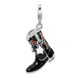 Sterling Silver Black/Red Enameled Cowboy Boot w/Lobster Clasp Charm QCC205 - shirin-diamonds