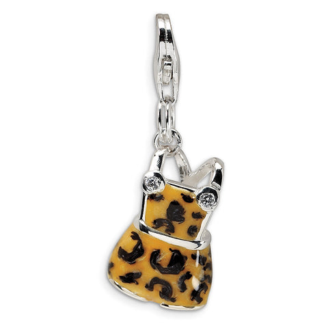 Sterling Silver CZ Black/Yellow Enameled Overall w/Lobster Clasp Charm QCC217 - shirin-diamonds