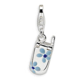 Sterling Silver Flower Enamel Movable Cell Phone w/Lobster Clasp Charm QCC234 - shirin-diamonds