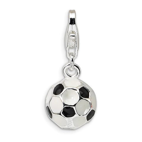 Sterling Silver 3-D Enameled Small Soccer Ball w/Lobster Clasp Charm QCC299 - shirin-diamonds