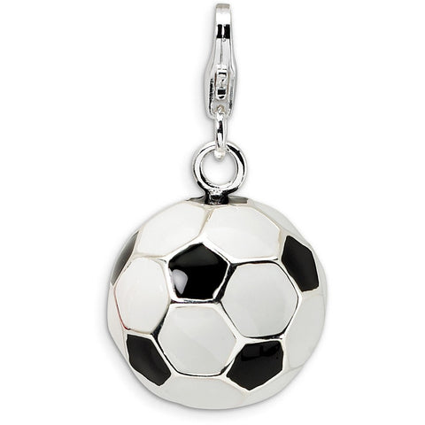 Sterling Silver 3-D Enamel Soccer Ball w/Lobster Clasp Charm QCC301 - shirin-diamonds