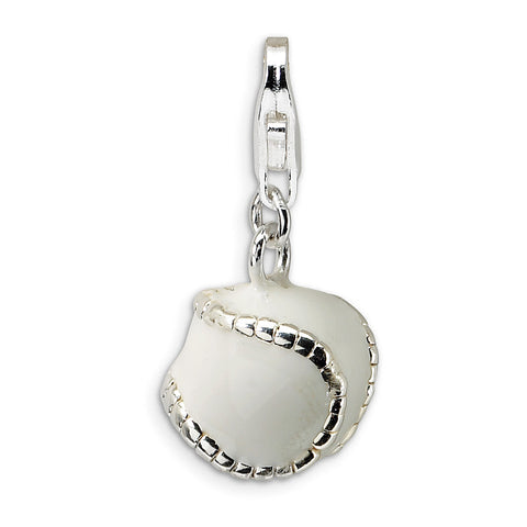 Sterling Silver 3-D Polished & Enamel Baseball w/Lobster Clasp Charm QCC308 - shirin-diamonds