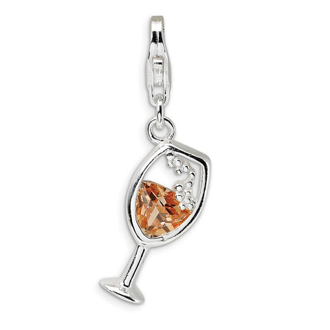 Sterling Silver Open Champaign Glass w/Lobster Clasp Charm QCC336 - shirin-diamonds