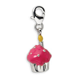 Sterling Silver 3-D Enameled Cupcake & Candle w/Lobster Clasp Charm QCC364 - shirin-diamonds