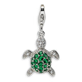 Sterling Silver Green & Clear CZ Turtle w/Lobster Clasp Charm QCC382 - shirin-diamonds