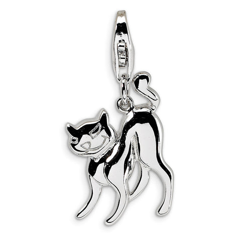 Sterling Silver Scary Cat with w/Lobster Clasp Charm QCC387 - shirin-diamonds