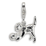 Sterling Silver 3-D Polished Kitten & Ball w/Lobster Clasp Charm QCC389 - shirin-diamonds