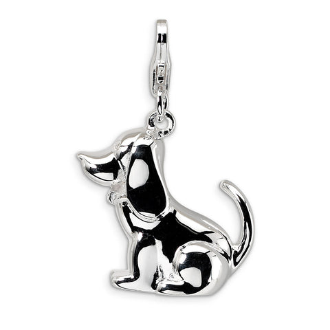Sterling Silver 3-D Polished & Enameled Dog w/Lobster Clasp Charm QCC391 - shirin-diamonds