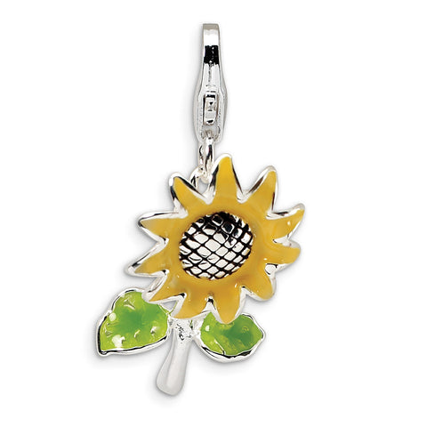 Sterling Silver 3-D Enameled Sunflower w/Lobster Clasp Charm QCC400 - shirin-diamonds
