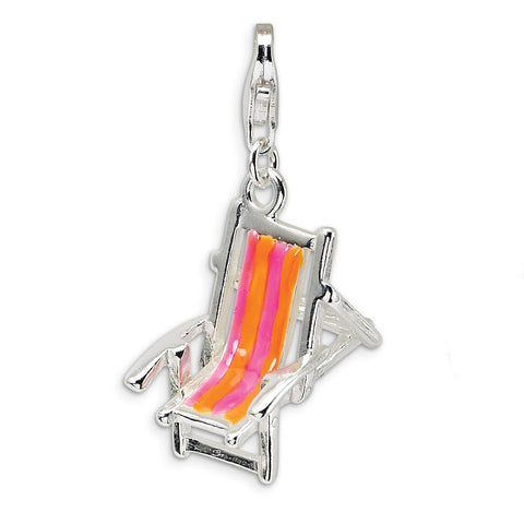 Sterling Silver 3-D Enamel Beach Chair w/Lobster Clasp Charm QCC417 - shirin-diamonds
