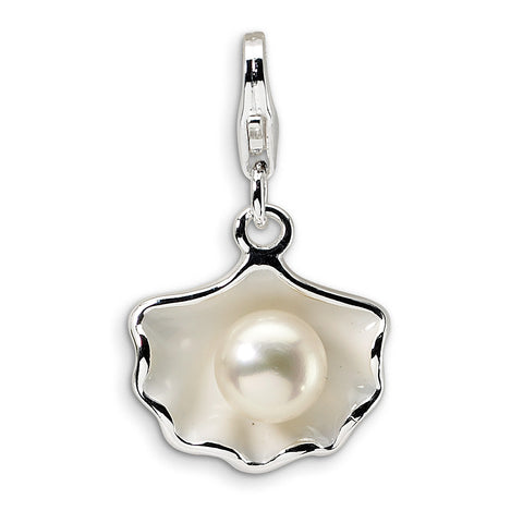 Sterling Silver Enameled Shell FW Cultured Pearl w/Lobster Clasp Charm QCC421 - shirin-diamonds