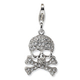 Sterling Silver CZ Skull and Cross Bones w/Lobster Clasp Charm QCC466 - shirin-diamonds
