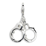 Sterling Silver 3-D Polished Movable Hand Cuffs w/Lobster Clasp Charm QCC473 - shirin-diamonds