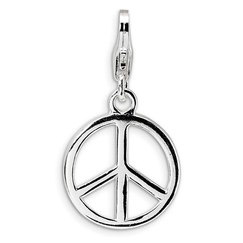 Sterling Silver Small Polished Peace Sign w/Lobster Clasp Charm QCC478 - shirin-diamonds