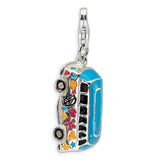Sterling Silver 3-D Enameled Hippie Bus w/Lobster Clasp Charm QCC492 - shirin-diamonds