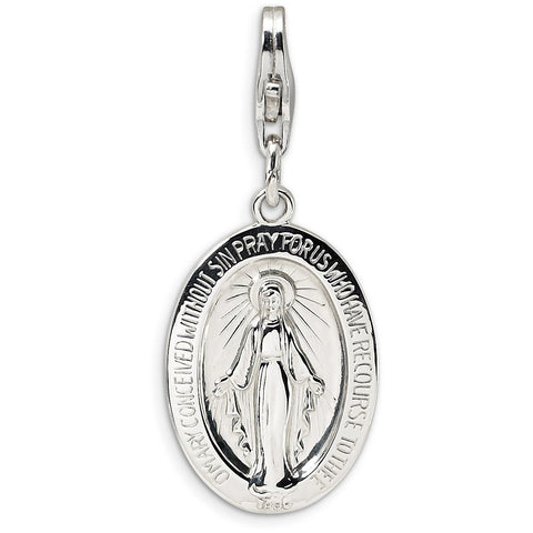 Sterling Silver Miraculous Medal w/Lobster Clasp Charm QCC498 - shirin-diamonds