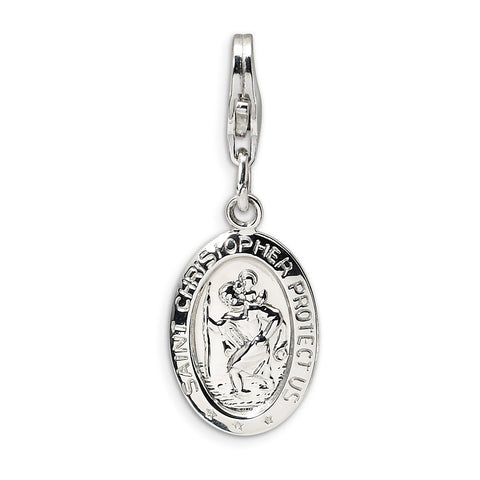 Sterling Silver Saint Christopher Medal w/Lobster Clasp Charm QCC502 - shirin-diamonds